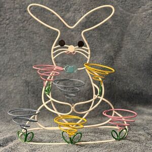 White Metal Easter Bunny Votive Candle Holder Holds 6 Candles Spring Decor